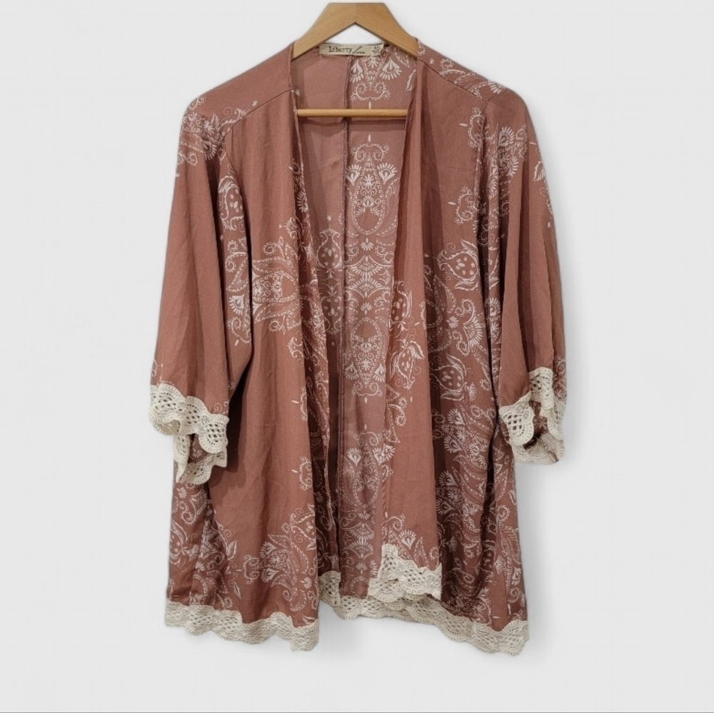 Liberty Love Open Front Kimono Cover Up Top Size 2XL